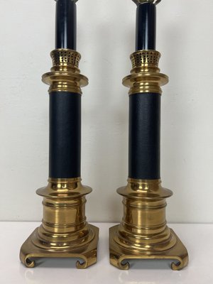 Large Brass and Leather Table Lamps from Maison Jansen, France, 1970s, Set of 2-WZZ-1445027