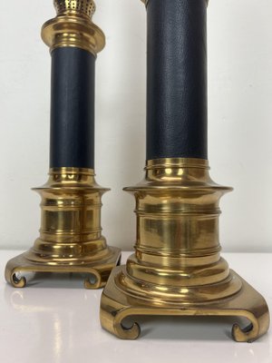 Large Brass and Leather Table Lamps from Maison Jansen, France, 1970s, Set of 2-WZZ-1445027