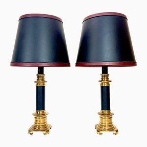 Large Brass and Leather Table Lamps from Maison Jansen, France, 1970s, Set of 2-WZZ-1445027