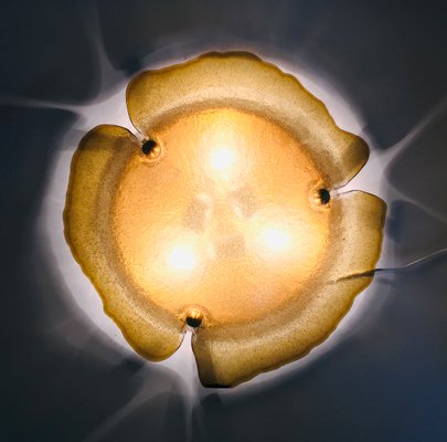 Large Brass and Murano Glass Flower-Shaped Wall or Ceiling Lamp from Peill & Putzler, Germany, 1970s-BMM-1344352