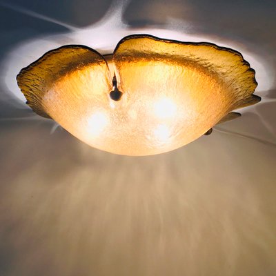 Large Brass and Murano Glass Flower-Shaped Wall or Ceiling Lamp from Peill & Putzler, Germany, 1970s-BMM-1344352