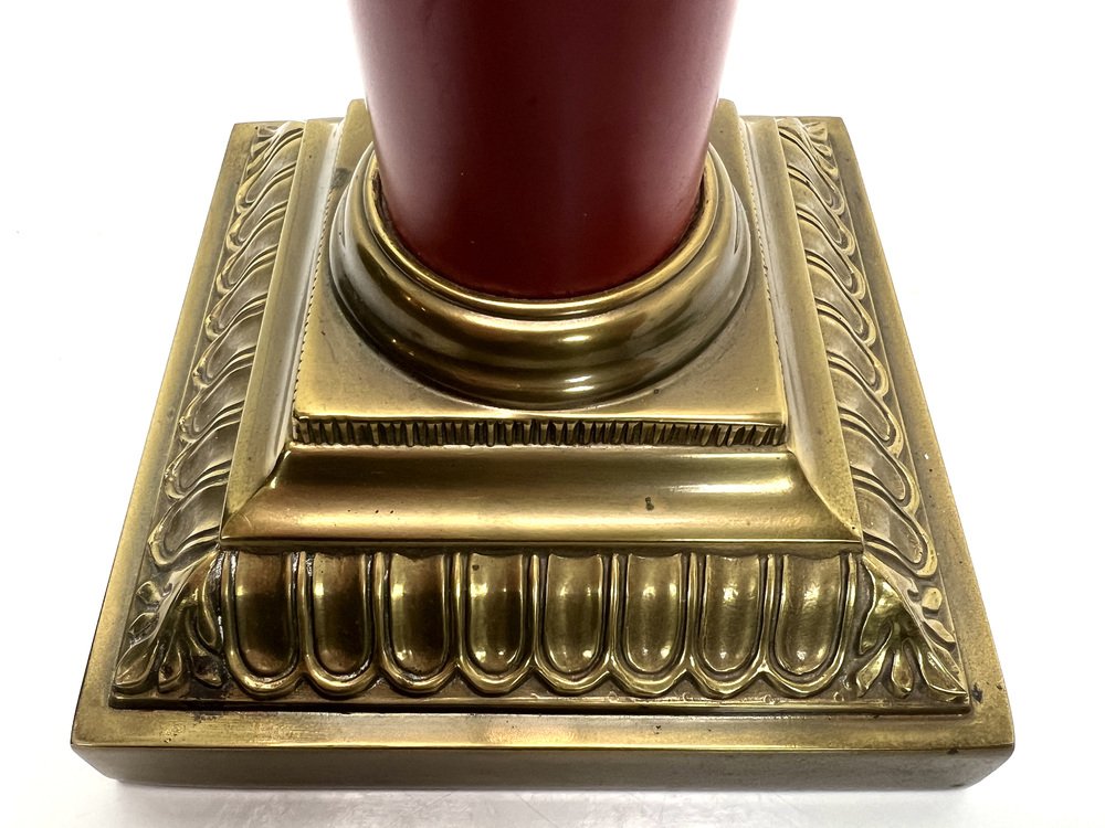 Large Brass and Red Lacqued Corinthian Column Table Lamp, 1970s