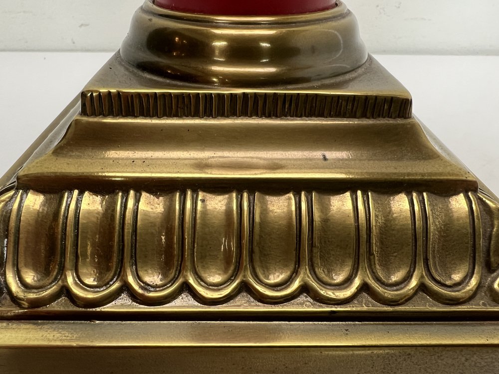 Large Brass and Red Lacqued Corinthian Column Table Lamp, 1970s