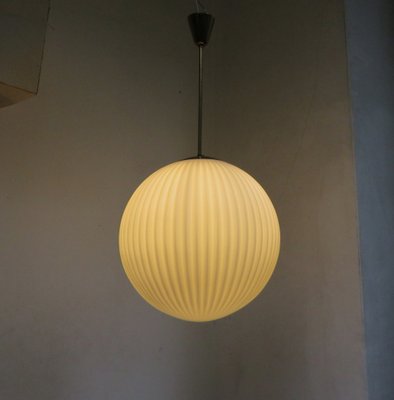 Large Brass Ceiling Lamp with Pleated Ball, 1950s-EY-1287003