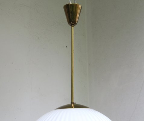 Large Brass Ceiling Lamp with Pleated Ball, 1950s-EY-1287003