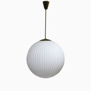 Large Brass Ceiling Lamp with Pleated Ball, 1950s-EY-1287003