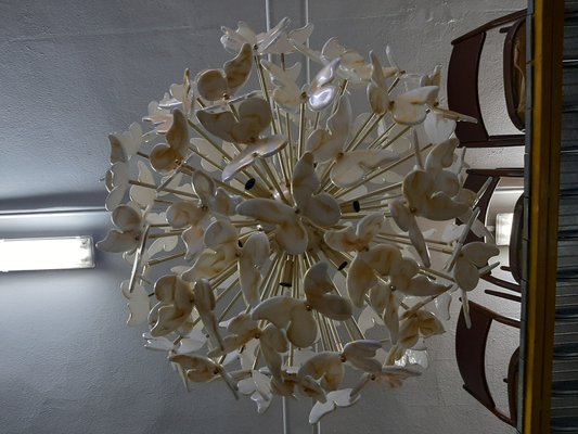 Large Brass Ceiling Lamp with White & Gold Murano Glass Butterflies from Made Murano Glass-OHK-870486