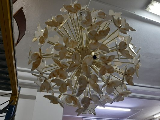 Large Brass Ceiling Lamp with White & Gold Murano Glass Butterflies from Made Murano Glass-OHK-870486