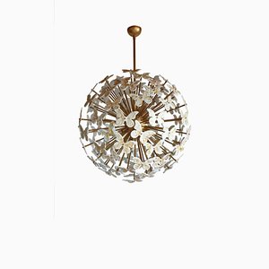 Large Brass Ceiling Lamp with White & Gold Murano Glass Butterflies from Made Murano Glass-OHK-870486