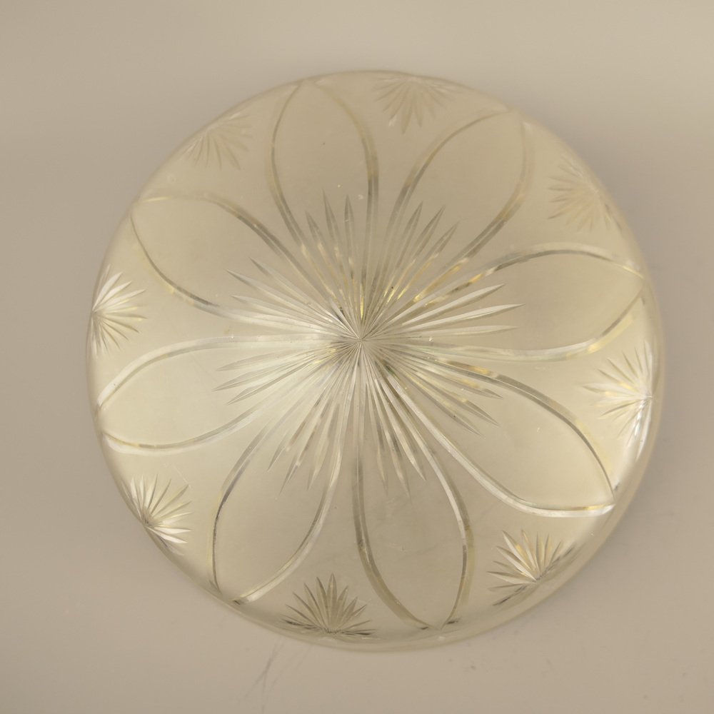 Large Brass Ceiling Light with Hand-Cut Lead Crystal Shade, France, 1920s