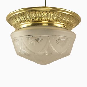 Large Brass Ceiling Light with Hand-Cut Lead Crystal Shade, France, 1920s-KDB-1790028