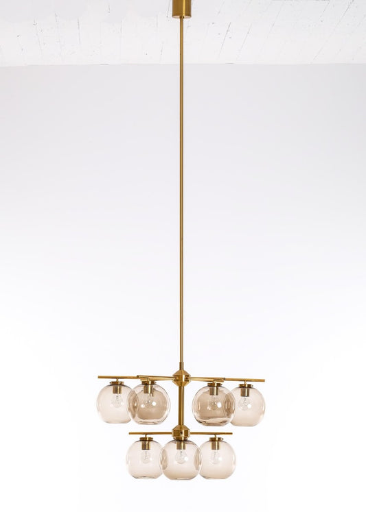 Large Brass Chandelier by Holger Johansson, Sweden, 1970s