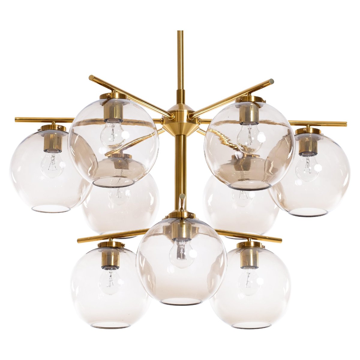 Large Brass Chandelier by Holger Johansson, Sweden, 1970s