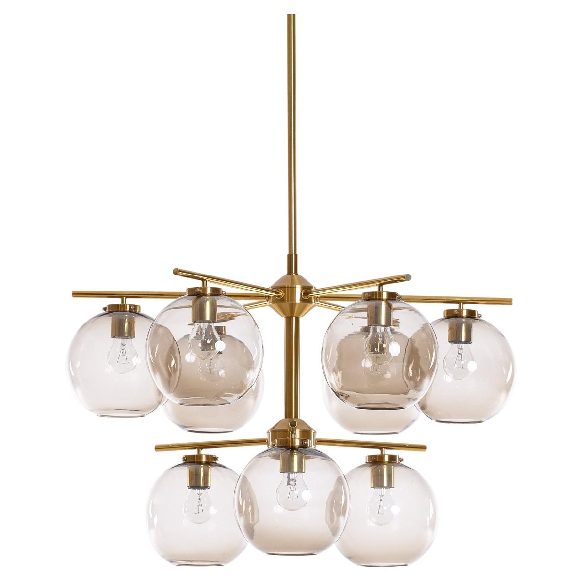 Large Brass Chandelier by Holger Johansson, Sweden, 1970s