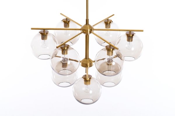 Large Brass Chandelier by Holger Johansson, Sweden, 1970s