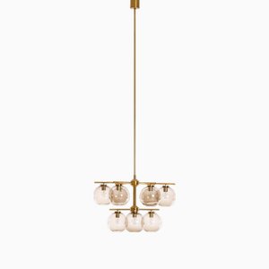 Large Brass Chandelier by Holger Johansson, Sweden, 1970s-QU-1706905