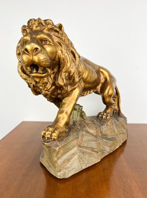 Large Brass-Colored Lion Statue, Early 1900s-ORQ-1792953