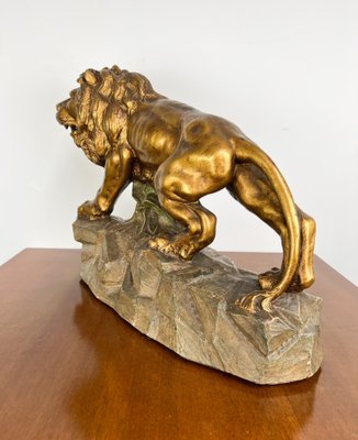 Large Brass-Colored Lion Statue, Early 1900s-ORQ-1792953