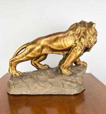 Large Brass-Colored Lion Statue, Early 1900s-ORQ-1792953