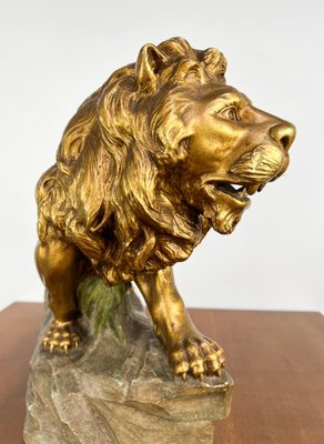 Large Brass-Colored Lion Statue, Early 1900s-ORQ-1792953