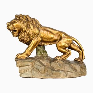 Large Brass-Colored Lion Statue, Early 1900s-ORQ-1792953