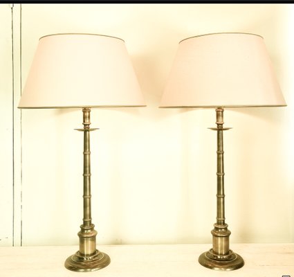 Large Brass Faux-Bamboo Table Lamps, 1960’s., Set of 2-WZZ-1328811