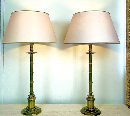 Large Brass Faux-Bamboo Table Lamps, 1960’s., Set of 2-WZZ-1328811