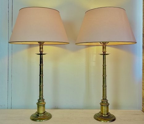 Large Brass Faux-Bamboo Table Lamps, 1960’s., Set of 2-WZZ-1328811