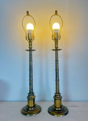 Large Brass Faux-Bamboo Table Lamps, 1960’s., Set of 2-WZZ-1328811