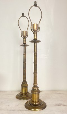 Large Brass Faux-Bamboo Table Lamps, 1960’s., Set of 2-WZZ-1328811