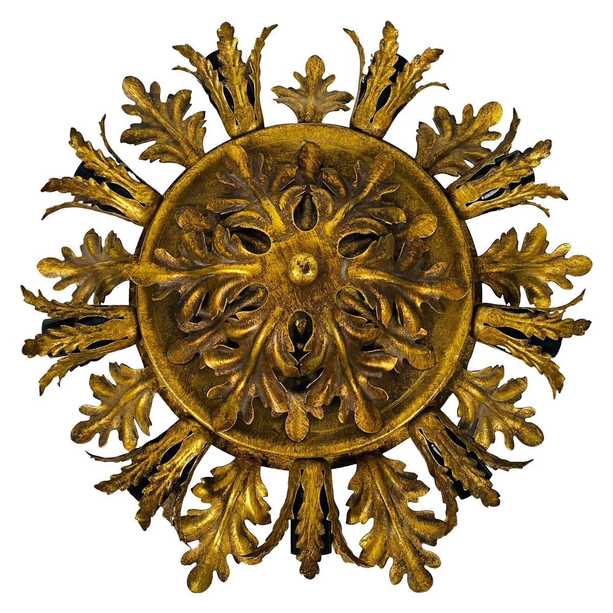 Large Brass Florentine Flower Shape Flush Mount from Banci, 1950s