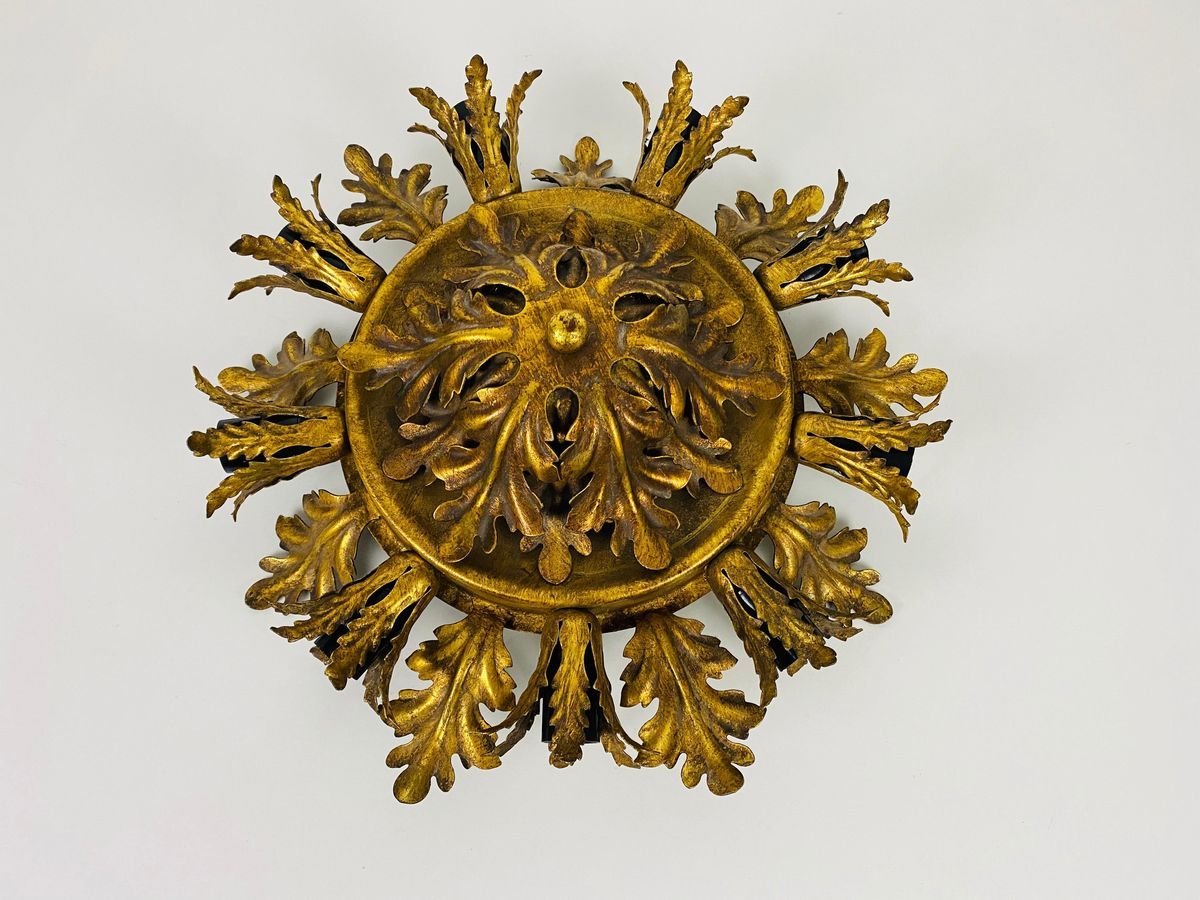 Large Brass Florentine Flower Shape Flush Mount from Banci, 1950s