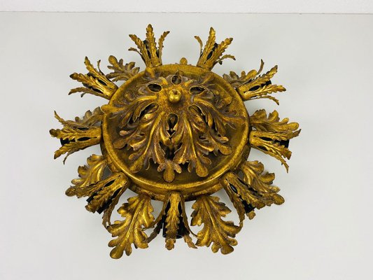 Large Brass Florentine Flower Shape Flush Mount from Banci, 1950s