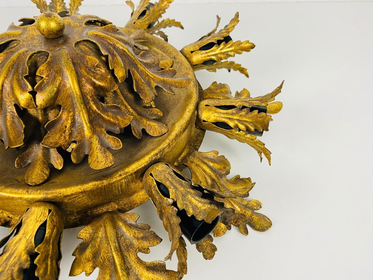 Large Brass Florentine Flower Shape Flush Mount from Banci, 1950s