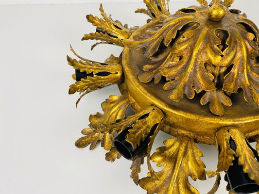 Large Brass Florentine Flower Shape Flush Mount from Banci, 1950s-PUK-829092