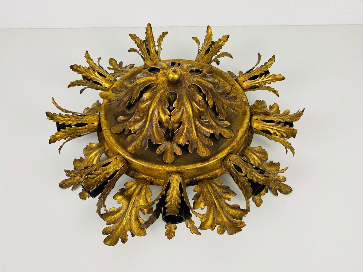 Large Brass Florentine Flower Shape Flush Mount from Banci, 1950s