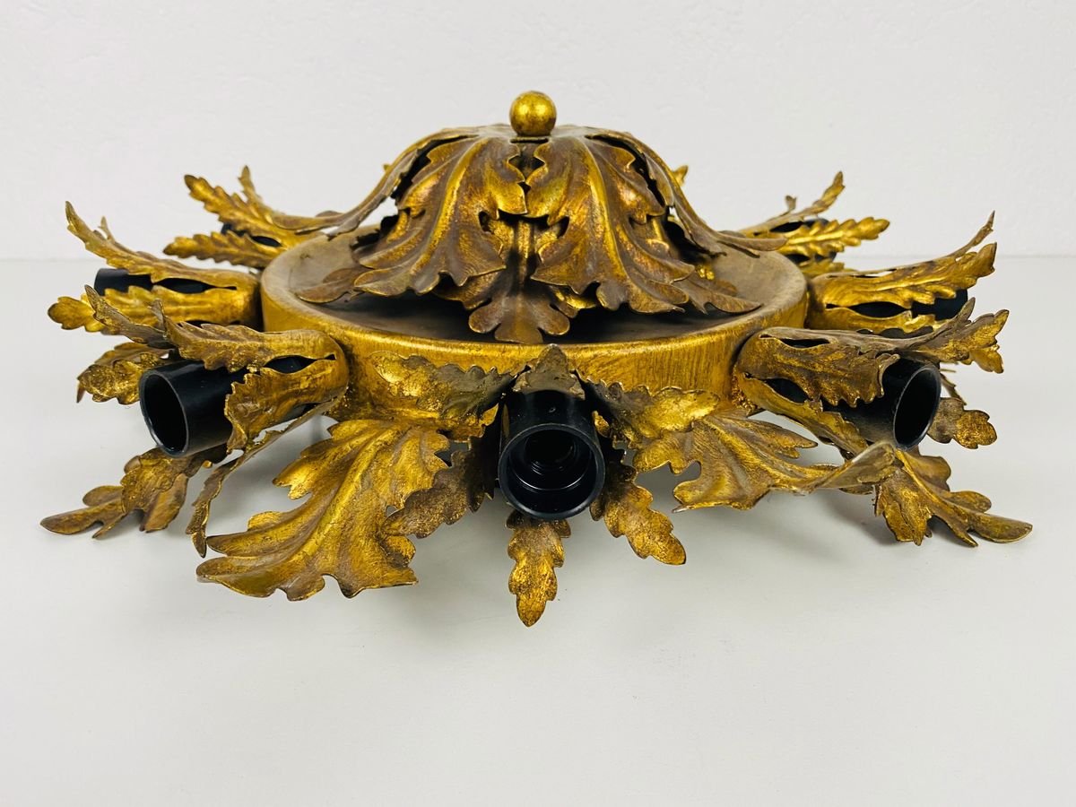 Large Brass Florentine Flower Shape Flush Mount from Banci, 1950s