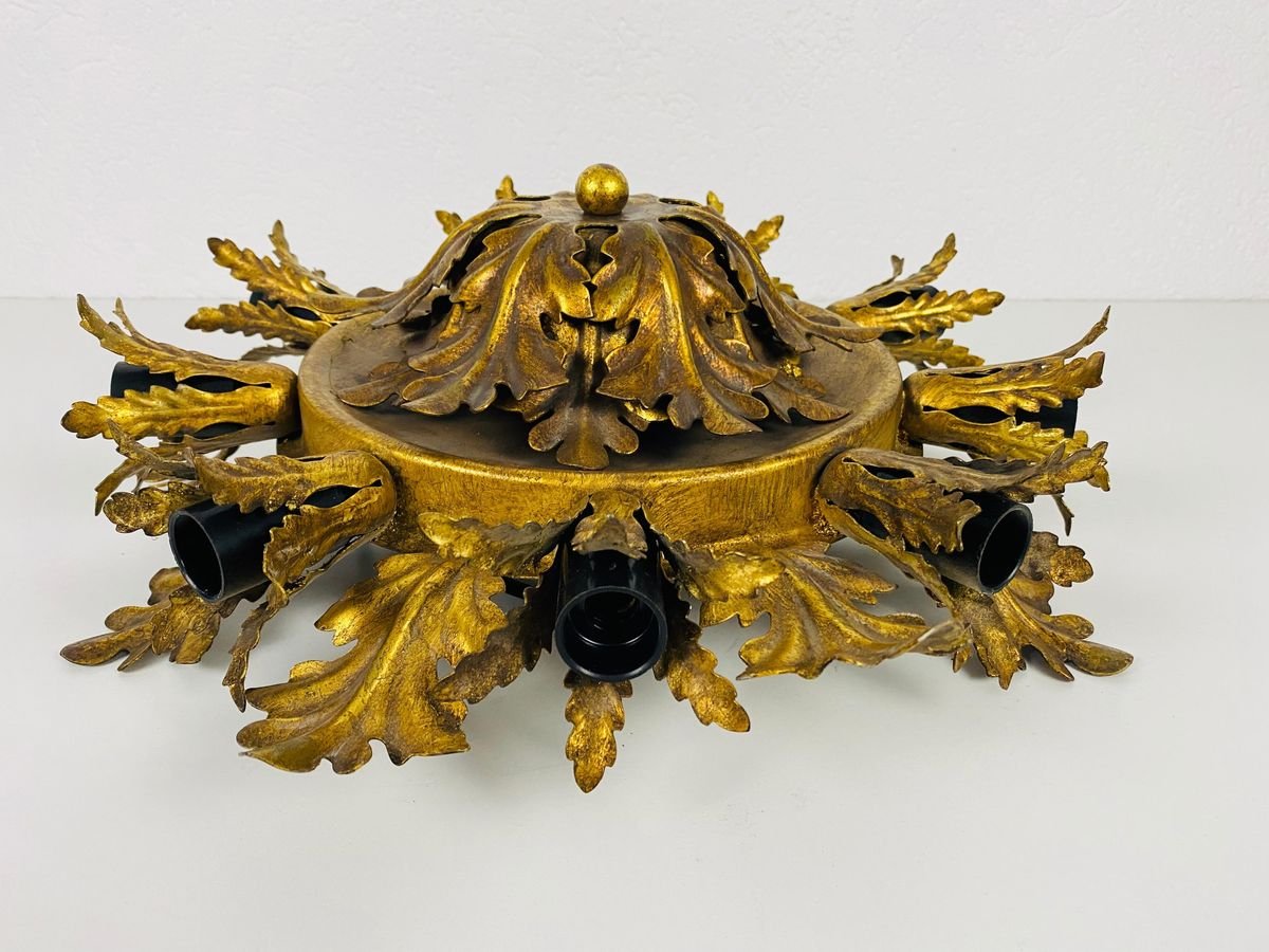 Large Brass Florentine Flower Shape Flush Mount from Banci, 1950s