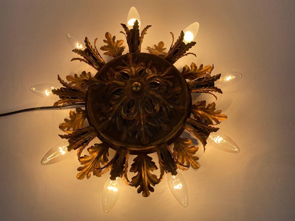 Large Brass Florentine Flower Shape Flush Mount from Banci, 1950s