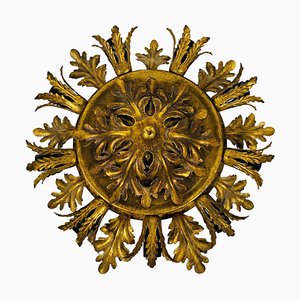 Large Brass Florentine Flower Shape Flush Mount from Banci, 1950s-PUK-829092