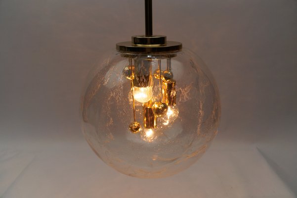 Large Brass & Glass Globe Ceiling Lamp from Doria, 1970s-KQB-1737436