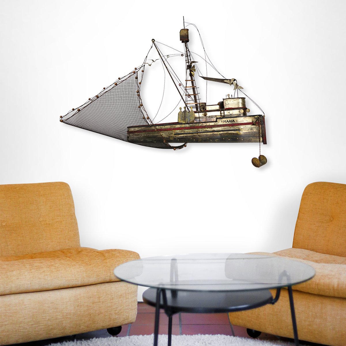 Large Brass Maria Fishing Boat by Curtis Jeré