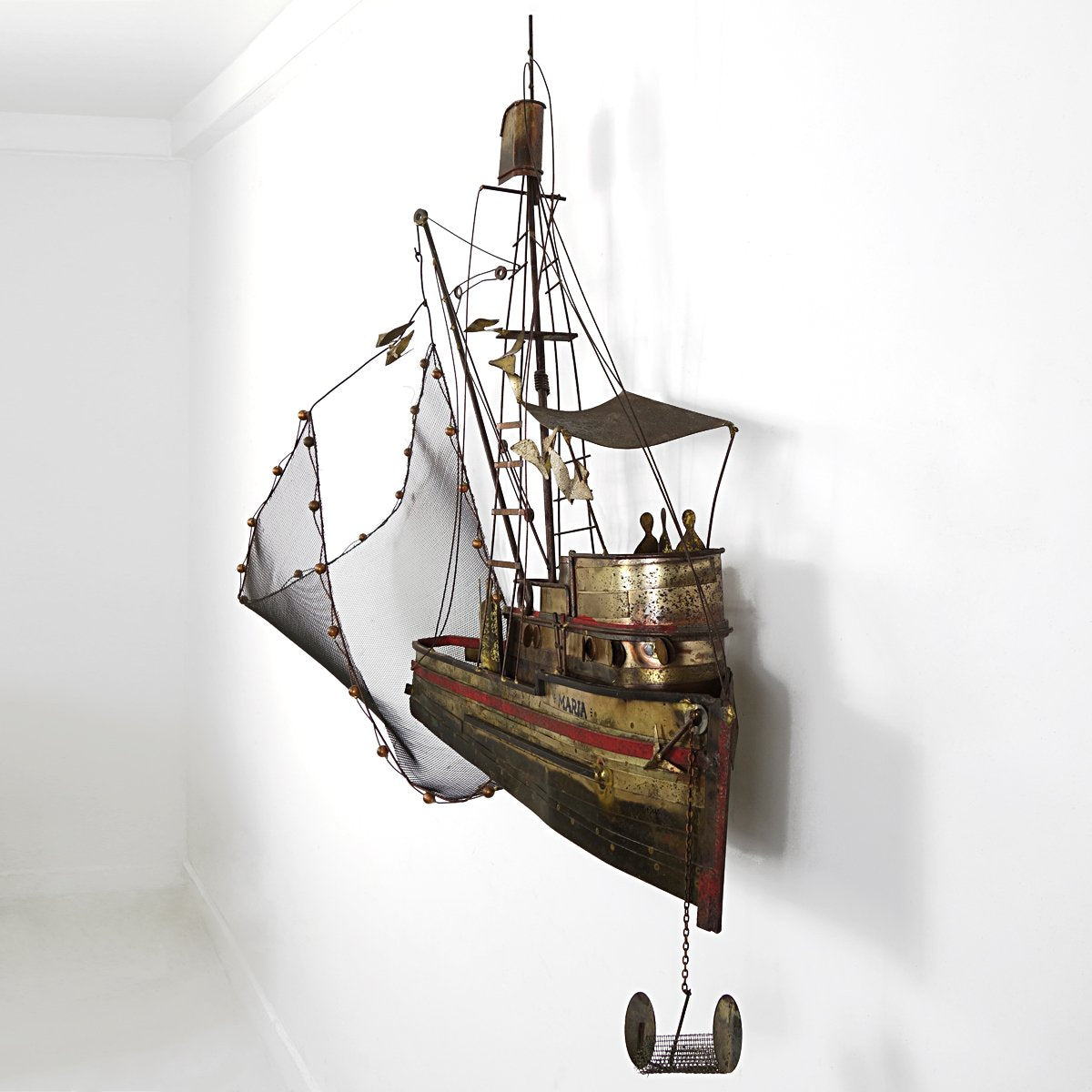 Large Brass Maria Fishing Boat by Curtis Jeré