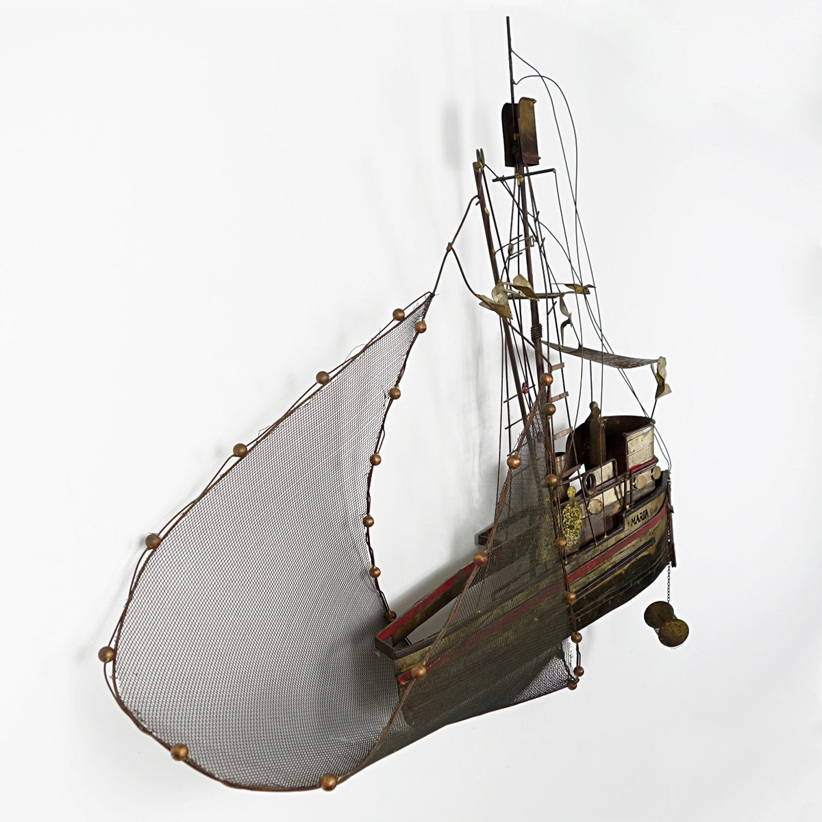 Large Brass Maria Fishing Boat by Curtis Jeré