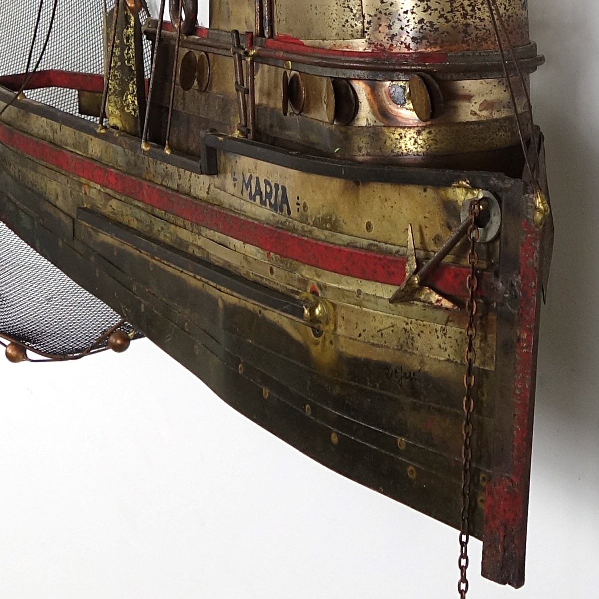 Large Brass Maria Fishing Boat by Curtis Jeré