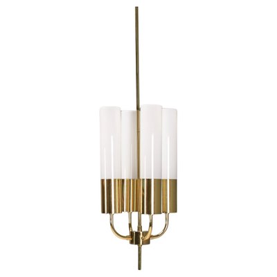 Large Brass & Opaline Chandelier from Glashütte Limburg, 1970s-QT-1732657