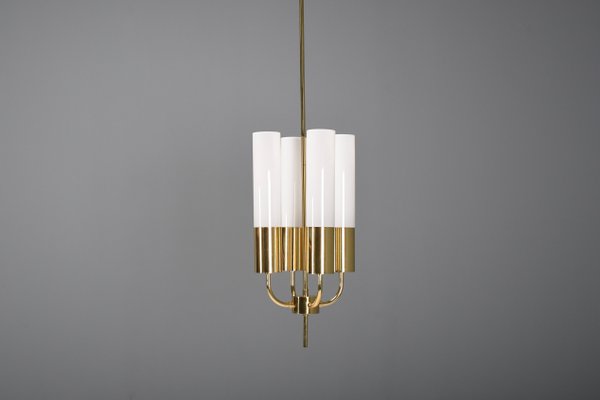 Large Brass & Opaline Chandelier from Glashütte Limburg, 1970s-QT-1732657