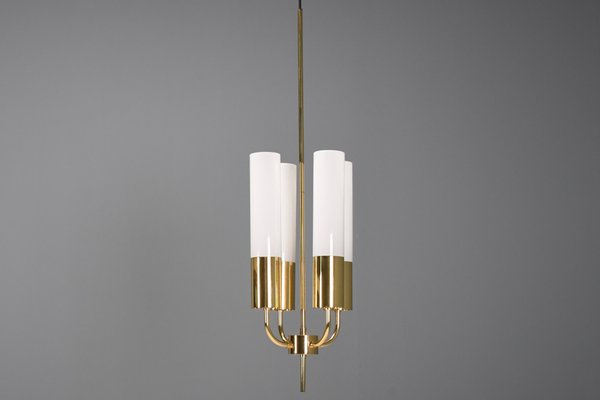 Large Brass & Opaline Chandelier from Glashütte Limburg, 1970s-QT-1732657