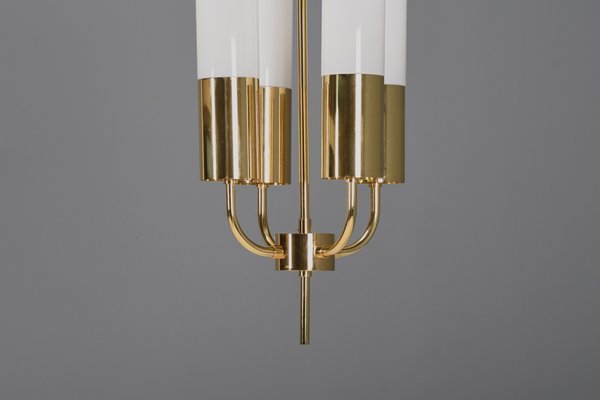 Large Brass & Opaline Chandelier from Glashütte Limburg, 1970s-QT-1732657