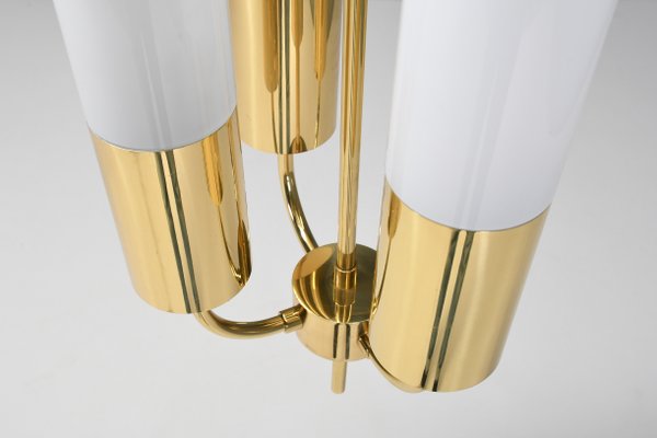 Large Brass & Opaline Chandelier from Glashütte Limburg, 1970s-QT-1732657